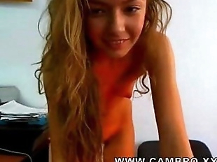 Pretty Oiled Blonde Teen Masturbates on Webcam